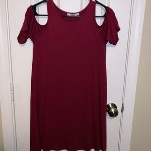Burgundy shoulder Slit Dress